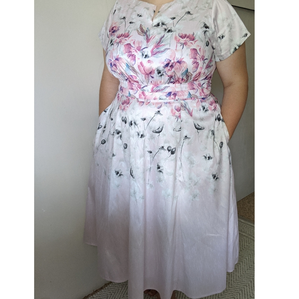 Tea length short sleeve dress plus size